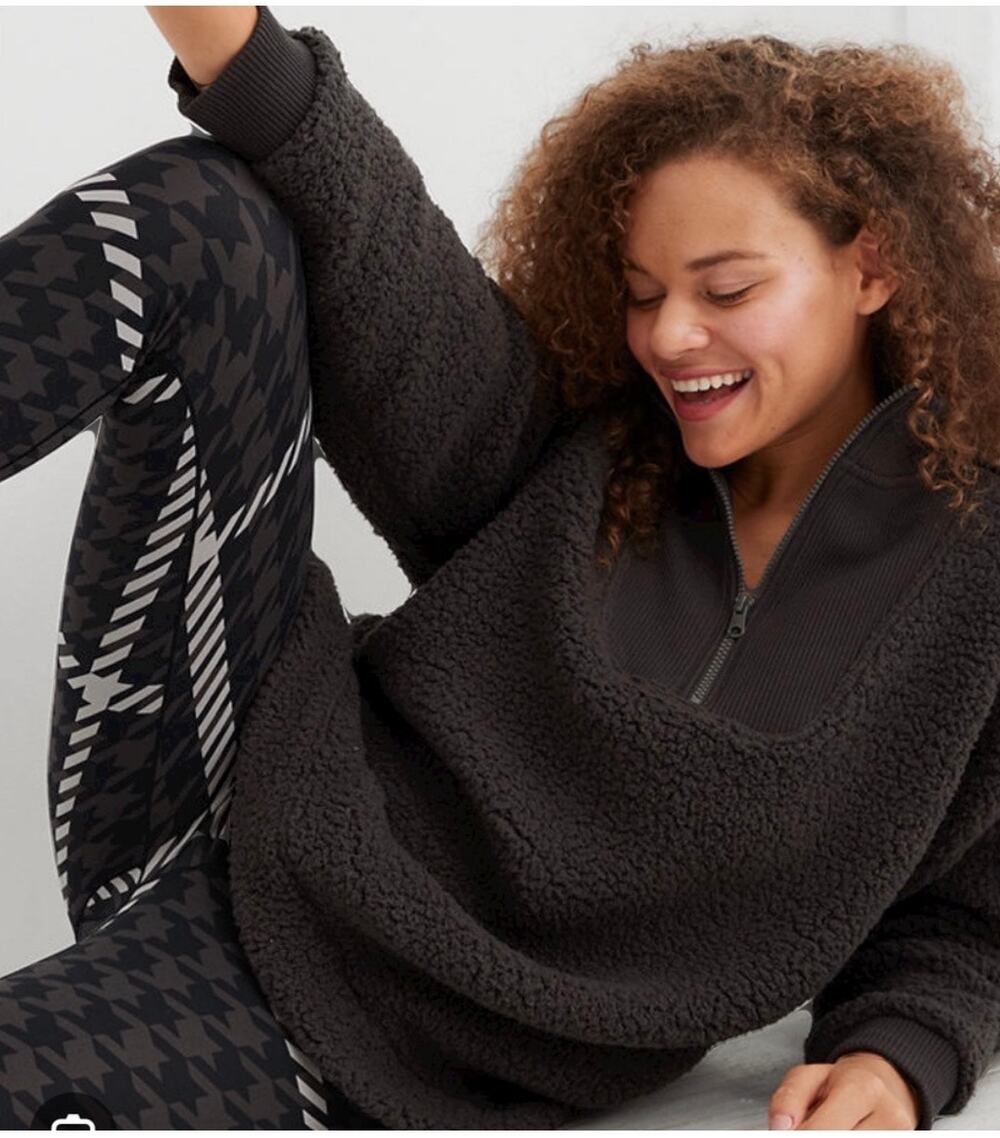 Aerie Dream Sherpa 1/4 Zip Pullover Black Fleece Cozy Sweatshirt Size Small
